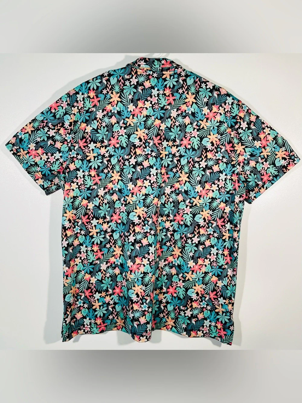 Chubbies Performance Polo Mens The Bloomerang Floral Toucan Tropical Hawaiian L